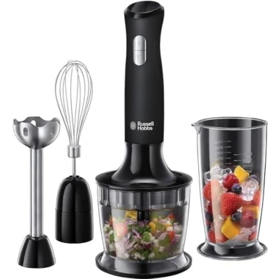 Bild av Russell Hobbs 3 i 1 stavmixer, 2 hastigheter, pulsfunktion, 1,2L kapacitet, BPA fria delar, ballongvisp, minihackare, tål diskmaskin, 500W, Matte Black 24702 56