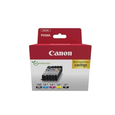Bild av Canon PGI 580/CLI 581 äkta bläckpatroner, förpackning med 5 (2 x svart, cyan, magenta, gul) säkerhetskort multipack