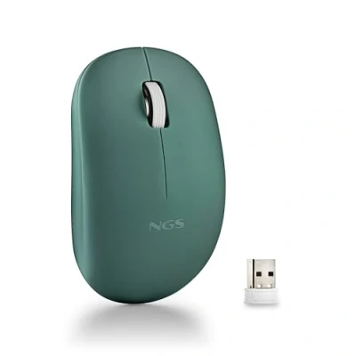 Bild av NGS Fog Pro Green Trådlös mus, optisk mus med 1 000 DPI, nano USB gränssnitt, tysta knappar, 2 knappar och rullhjul, plug and play, båda händer, grön