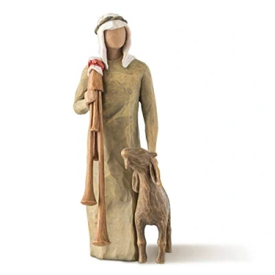 Bild av Willow Tree Zampognaro herd med säckvisselpipa och get som komplement till Nativity spjälsäng