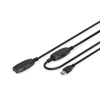 Bild av DIGITUS Active USB 3.0 förlängningskabel Repeaterkabel A hane till hona 10m 5 Gbit/s Plug &amp; Play Hotswap LED funktionsindikator Svart