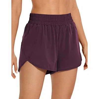 Bild av CRZ YOGA löparshorts för dam med hög midja 3 tums meshfoder som torkar snabbt träningsbyxor gym blixtlåsficka Arctic Plum S