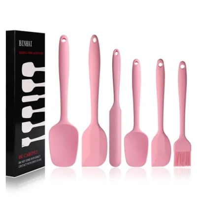 Bild av BINHAI Silikonspatelset rosa 6 delar non stick gummispatel med rostfri stålkärna värmebeständig spatel köksredskapsset för matlagning, bakning och blandning
