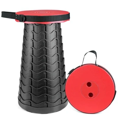 Bild av Hesanzol Portable Telescoping Stool, 2:a genen indragbar stol för camping trädgård fiske vandring resor BBQ, justerbar plaststol max belastning 397 lbs (röd)