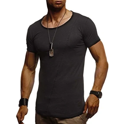 Bild av Leif Nelson t shirt män sommar rund hals 100 % bomull, regular fit herr krage, casual basic kortärmad, svart, XL