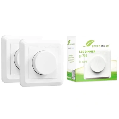 Bild av 2x greenandco® gc 200 Infälld 2 vägs LED dimmerströmbrytare 1 200W, fungerar också med halogen och glödlampor, vit