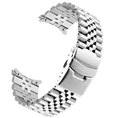 Bild av Kai Tian böjd ände rostfritt stål klockarmband för män kvinnor 20 mm 22 23 24 avsmalnande klocka armband tre dimensioner ersättningsband distribution spänne svart SILVER, 23mm,