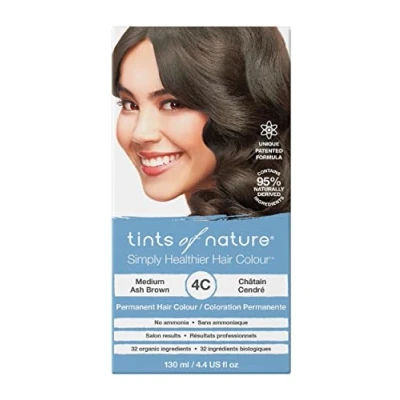 Bild av Tints of Nature 4C medium Ash Brown permanent Hair Dye, flik brun hårfärg, ger näring åt håret och täcker grått, ammoniakfri, 130 ml