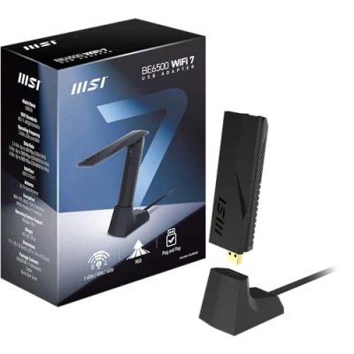 Bild av MSI BE6500 WiFi7 USB Stick Dongle, Type A, 3.2 Gen 1 (3.1 1), Hankoppling, Svart, 111 mm, 33 mm