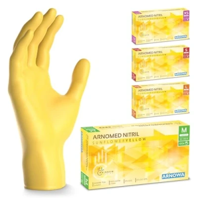 Bild av ARNOMED engångshandskar gula, nitrilhandskar M, med 100 st/box, puderfria, latexfria gummihandskar, finns i XS, S, M &amp; L