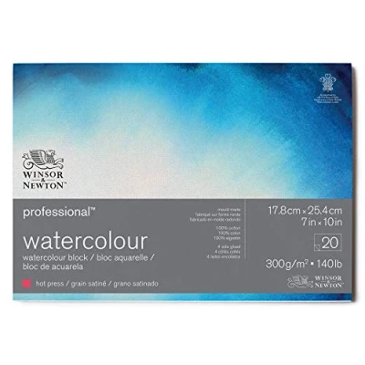 Bild av Winsor &amp; Newton 6664005 professionellt akvarellpapper i block 20 ark 17,8 x 25,4 cm, 300 g/m², satinerat, ljust naturligt vitt papper arkiverbar kvalitet, gulbeständigt