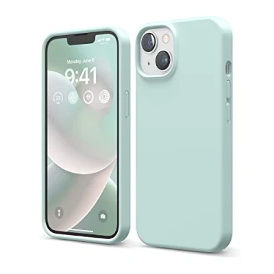 Bild av Elago Flytande silikonfodral kompatibelt med iPhone 14 fodral (6,1 tum premiumsilikon, helkroppsskydd 4 lager stöttåligt telefonfodral, reptåligt mjukt mikrofiberfoder (mint)