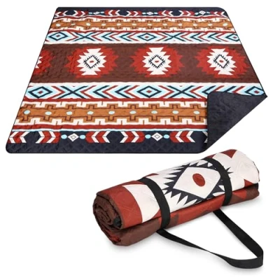 Bild av Birshe Picknickfilt, campingfilt, 200 x cm, strandfilt, vattentät, tvättbar, XXL, vikbar strandmatta med bärhandtag, för utomhus, picknick, trädgård, strand, camping
