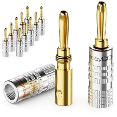 Bild av deleyCON 12 Stycken Bananpluggar som ett Set Guldpläterade Skruvbar för Högtalarkabel 0,75 mm 4,5 &amp; t.ex. HiFi Mottagare Silver