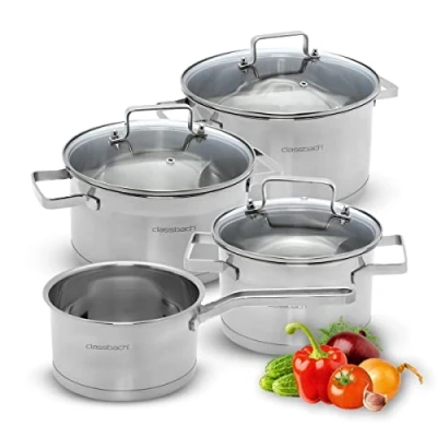 Bild av classbach® C KTS 4016 7 Piece Saucepan Set Stainless Steel for All Hobs (Induction, Gas Hob, Ceramic Electric Hob) Dishwasher Safe Cooking Pot Camping Pots Induction