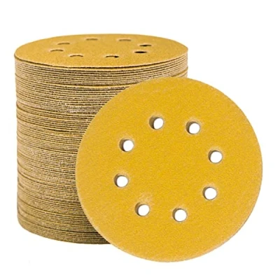 Bild av STEBRUAM 100 stycken slippapper 125 mm kardborreband 400 korn, proffs guld runda 8 håls slipskivor för excenterslipmaskin, trä metall och färg