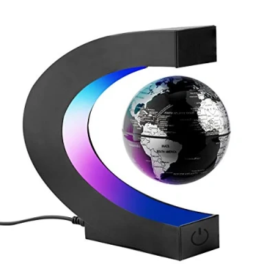 Bild av Surplex C form magnetisk svävande flyta världskarta jordglob med LED display stöd, roterande jorden glob boll, heminredning kontor dekoration geografi utbildning barnleksak gåva svart