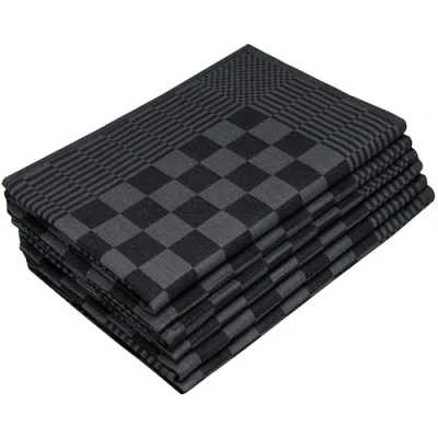 Bild av ZOLLNER Set med 6 bomullshanddukar, 65 x cm, extremt absorberande och robusta tvättbara upp till 60 C svarta rutiga gourmetskvalitet Oeko Tex® certifierad