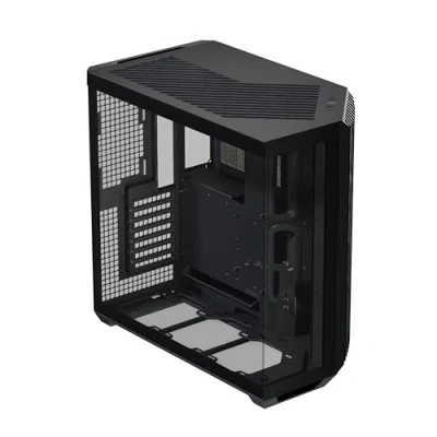 Bild av APNX V1 Dual Chamber ATX Mid Tower Airflow PC fodral, panorama glaspaneler, 10 fläktplatser, 360 mm kylarstöd, vinkelintag 16 cm x 2 fläktfäste, GPU fäste, kabelhantering, Typ C, svart