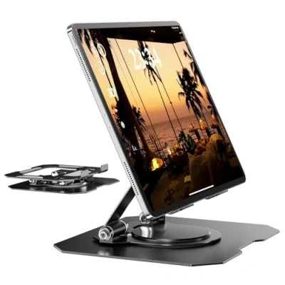 Bild av GlasFlength surfplattestativ för iPad, justerbar vikbar surfplattehållare med 360 vridbar bas, superstabilt bordsstativ 412,9 tums iPhone iPad mini (svart)