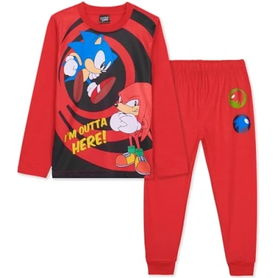 Bild av Sonic The Hedgehog skugga pojkar pyjamasset, mysiga hemmakläder, mjuka pyjamas nattkläder spelgåvor för pojkar, Röd Sonic/Knuckles, 9 10 år