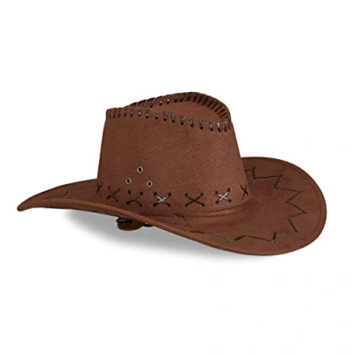 Bild av Relaxdays 10024992_746 Cowboyhatt karneval, västernhatt, vuxna, i västerländsk stil, med pannband, karnevalshatt, mörkbrun, unisex