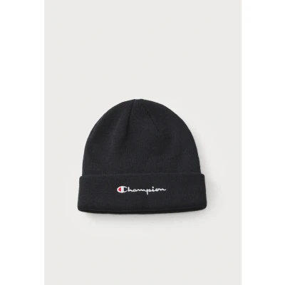 Bild av Champion Junior Caps (806070) Återvunnen akrylstickad gård broderad skriptlogotyp, unisex babymössa barn och tonåringar, blå marin, Marinblå