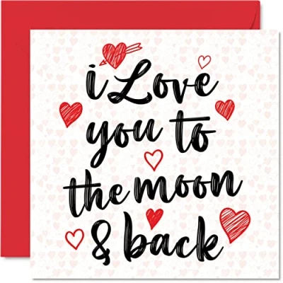 Bild av alla hjärtans dag kort för henne honom I Love You To The Moon &amp; Back gulligt dagkort flickvän pojkvän fru make partner, 145 mm x romantisk årsdag gratulationskort fästmö