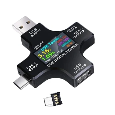 Bild av USB C testare, strömmätare effektmeter, spänning voltmeter, ström, kapacitetsdetektor, 2 i 1 typ multifunktionstestare, testare färgskärm IPS digital multimeter