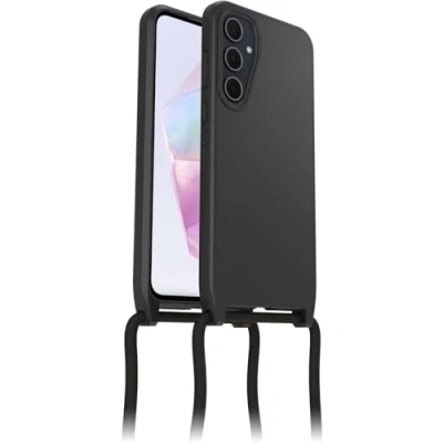 Bild av OtterBox React Necklace skal för Samsung Galaxy A35 5G, ultratunnt, skyddande med justerbart och avtagtart band, testad till militärstandard, Svart
