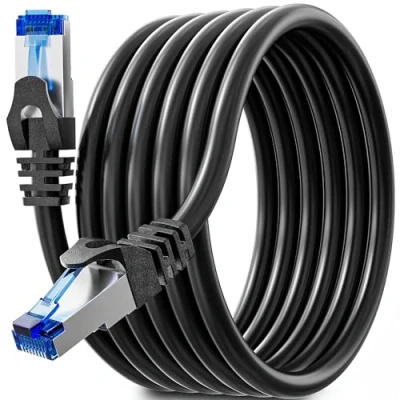 Bild av Cable Ethernet 5m, Rj45 15m Cat 6 Reseau Haut Débit Gigabit 1000Mbps Internet Blindé FTP 23AWG Câble LAN Exterieur Intérieur Imperméable pour PS5/4 Routeur Switch Modem