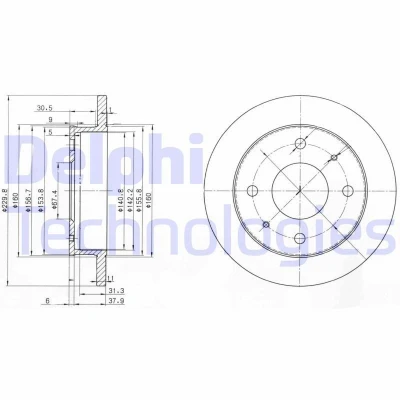 Bild av DELPHI BG3618 Disque de frein 230 11 4 plein huilé non traité sans roulement roue, bague ABS HYUNDAI: Atos
