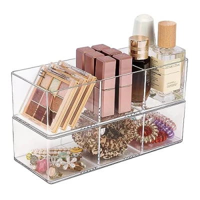 Bild av JessLab lådorganisatör, smink arrangör i akryl, display ställ för kosmetiska och smycken, skrivbord, garderob, sminkbord bänkskivor, transparent (3 + 3 fack)