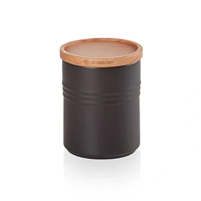 Bild av Le Creuset Stengods medelstor förvaringsburk med trälock, stengods, 540 ml, 10 cm, Matte Black