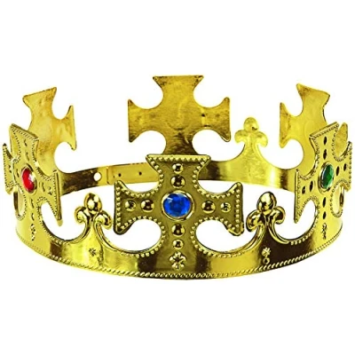 Bild av Kronkors i guld kungakrona drottningkrona med färgade rubiner den perfekta accessoaren till din kungliga kostym
