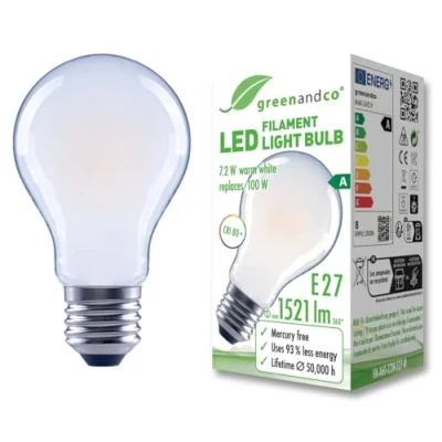Bild av greenandco Polerad LED glödlampa, E27 A60 7,2W 1521lm ersätter 100W 3 000K varmvit 320 230 V flimmerfri energiklass A icke dimbar