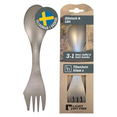 Bild av Light My Fire Titanium Spork Återanvändbart Campingbestick Sked Kniv Gaffel Kombo För Camping Outdoor Vandring Picknick och Lunchlåda Lätt Kompakt matlagning över öppen eld