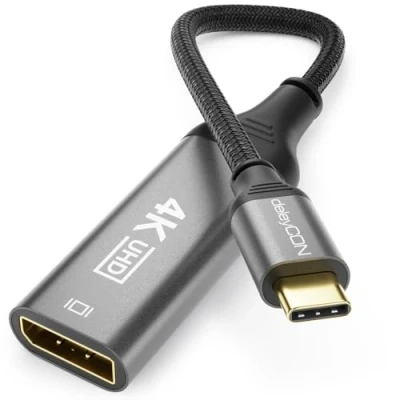 Bild av deleyCON 10cm USB C till DisplayPort Adapterkabel Kort 4K 60Hz (1080P 2K@165Hz 144Hz 120Hz 60Hz) HDR Thunderbolt 3/4 DP Omvandlare Kompatibel med iPhone iPad MacBook Tablet Mobiltelefon Monitor
