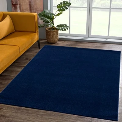 Bild av SANAT matta med kort lugg vardagsrum vanlig modern för sovrum, arbetsrum, kontor, hall, barnrum och kök marinblå, 80 x 200 cm