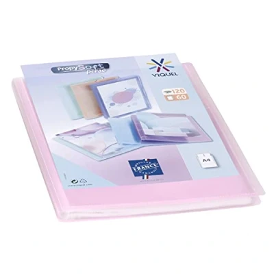 Bild av Viquel Anpassningsbart dokumentskydd A4 bindning 120 vyer (60 fickor) Propysoft genomskinliga och släta fickor genomskinlig rosa