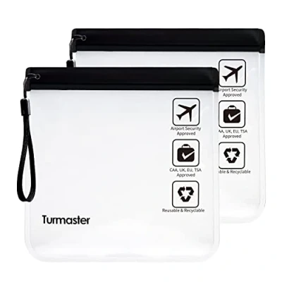 Bild av Turmaster 2 pack flygplatsgodkänd klar necessär, läckagesäker säkerhetsgodkänd vätskepåse 20 x 20cm, vattentät necessär för resor, svart med handtag
