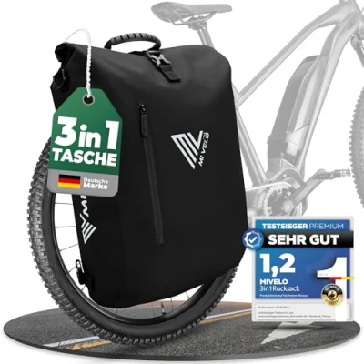 Bild av Mivelo 3 i 1 cykelväska ryggsäck vattentät axelväska, inkl laptopfack, för alla sorters cykelpakethållare, (20 l) svart