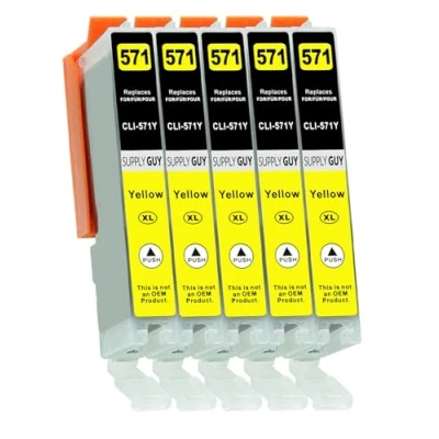 Bild av Supply Guy 5 XL bläckpatroner met chip kompatibel med Canon CLI 571 Gul för Pixma MG5700 MG5750 MG5751 MG6800 MG6850 MG7750 TS5000 TS5050 TS5055 TS6050 TS8050 TS9050 TS9055 och mer