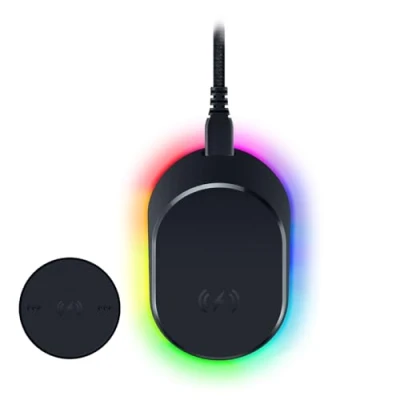 Bild av Razer Mouse Dock Pro &amp; Laddningspuck magnetisk trådlös laddningsdocka och laddningsmodul för kompatibla möss (magnetisk docka med laddningsstatus RGB belysning, halkfri gecko fötter, laddningspuck)