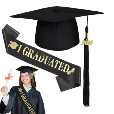 Bild av Coffee Life Plus® doktorhatt set, 2024 och skärp för examensfest, justerbar möhippa, unisex examen, examen hatt möhippor master (A)