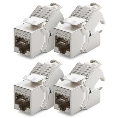 Bild av deleyCON 4x CAT 8 Keystone Jack Modul Patch Kabel Nätverkskabel Optimal för CAT8 CAT7 CAT7a Installationskabel Anslutning STP Skärmning RJ45 Uttag Nätverk Kopplingspanel Fäste Förlängning