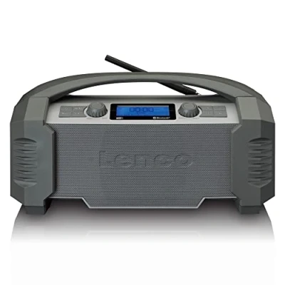 Bild av Lenco ODR 159 Dab+ byggarbetsplatsradio Bluetooth 5.0, IP54 FM mottagare, vattentät 15 W RMS batteri med laddare AUX in USB 5 000 mAh grå