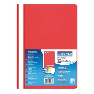 Bild av DONAU 1702001PL 01 plast snabbhäftapparat A4 svart/sikteplast av ekologisk PP folie 120/180 µm/med transparent lock/för kontor och skola/kapacitet ca 200 blad 10 pack, röd