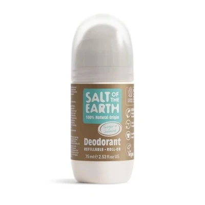 Bild av Natural Deodorant Roll On by Salt of the Earth, Ginger &amp; Jasmine Vegan, Long Lasting Protection, Leaping Bunny Approved, Made in UK 75ml