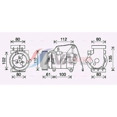 Bild av AVA COOLING SYSTEMS MZAK290 Kompressor 10SA13E 12V med PAG kompressorolja, magnetkoppling, utan diod MAZDA: 2 Hatchback (DE, DH) 1.3, 1.5